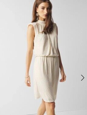 New White House Black Market Embellished Blouson Mini Dress Cream Rhinestone XL